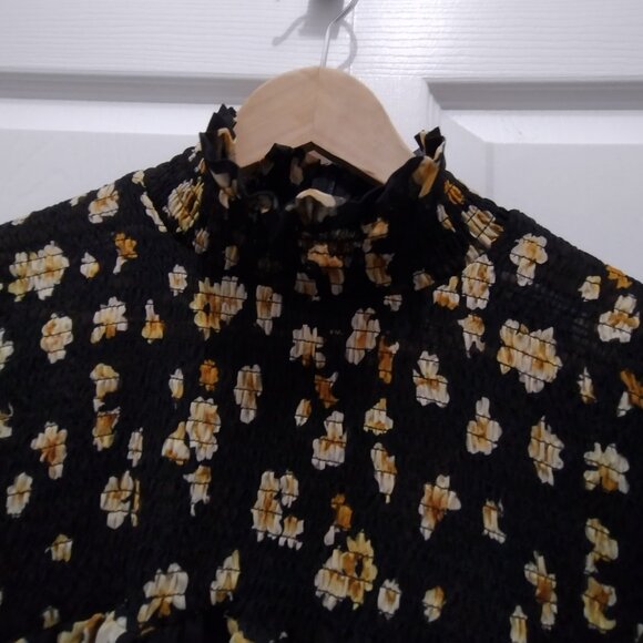O.P.T. Floral Ruffle Neck Blouse Large Black Sheer Long Sleeve Romantic Top - Picture 7 of 15